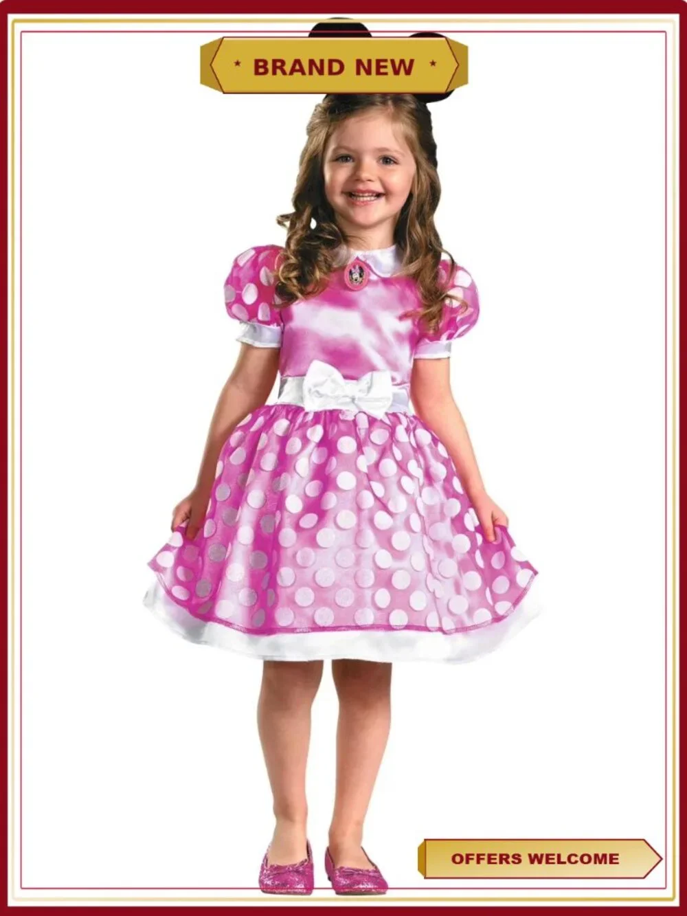 Toddler Girls Minnie Mouse Costume Dress with Ears 3T-4T